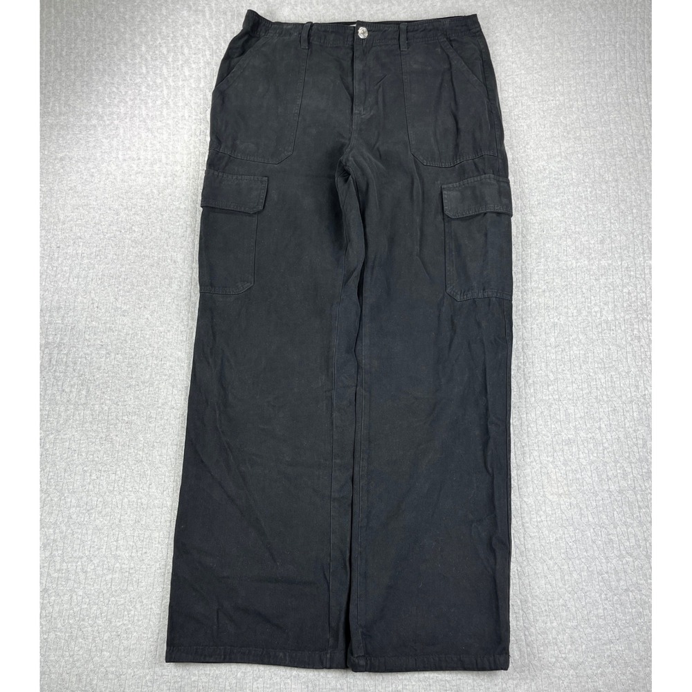 Zara Cargo Pants Women 12/32X31 Black Wide Leg Utility Baggy Streetwear
